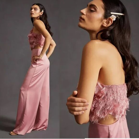 Anthropologie Hutch Feathered Jumpsuit  pink new with tag - Picture 4 of 4
